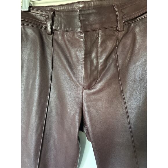 VINCE Burgundy Lamb Leather pant front seam sz 0 See measurements 29 X26 lined - Picture 2 of 16
